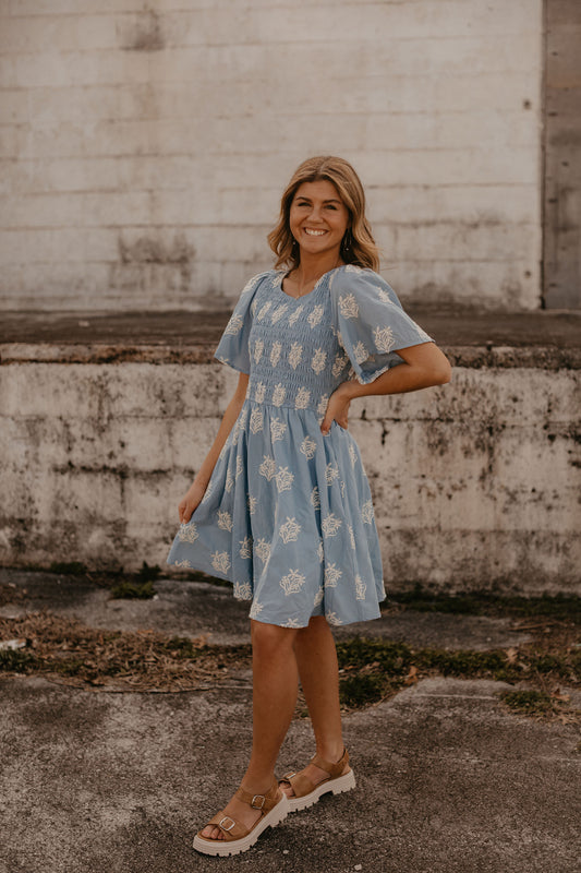 POPPY EMBROIDERED MINI DRESS